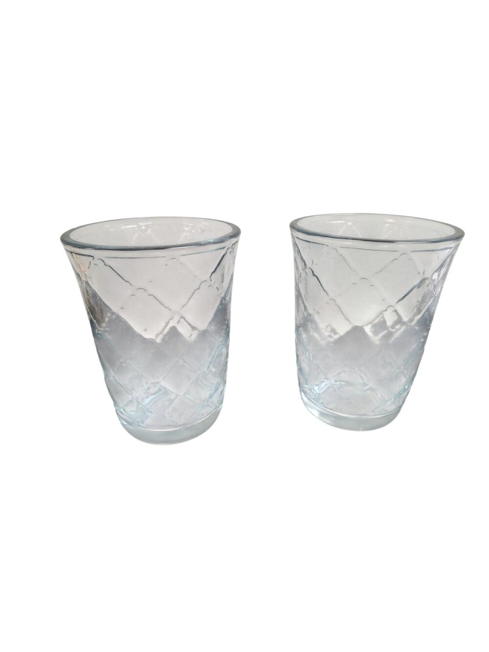 Vintage Set of 2 Libbey Crisa Clear Glass Diamond Pane Pattern